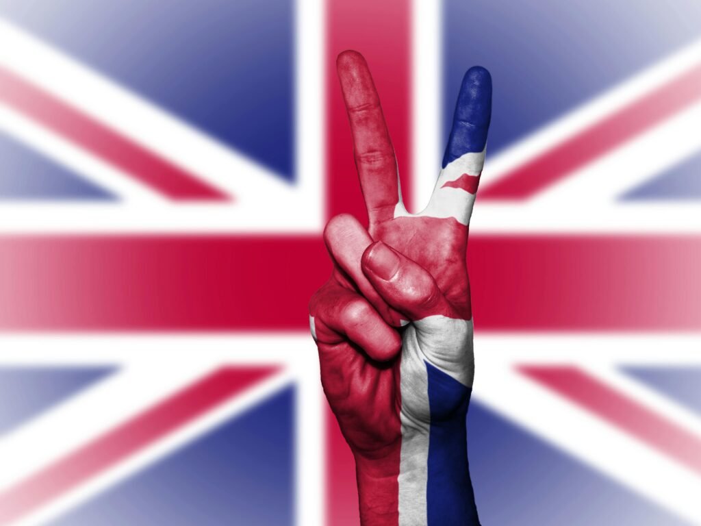 pexels-photo-344775-344775 Illustration of a hand showing a peace sign with the UK flag background.